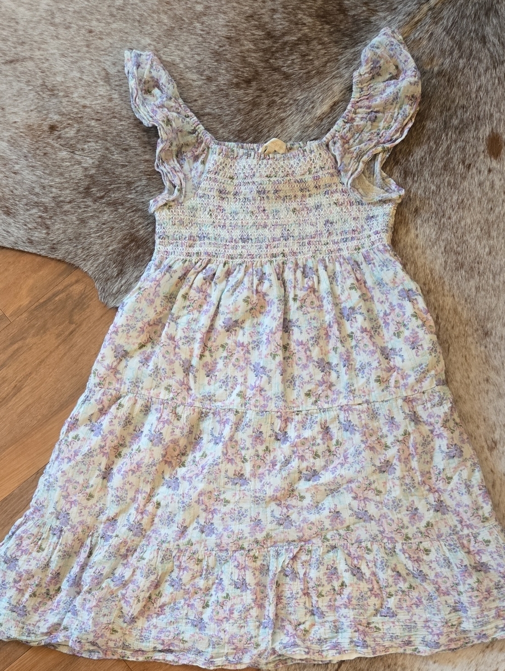 LoveShackFancy Girls Lavender and Cream Smocked Floral Dress